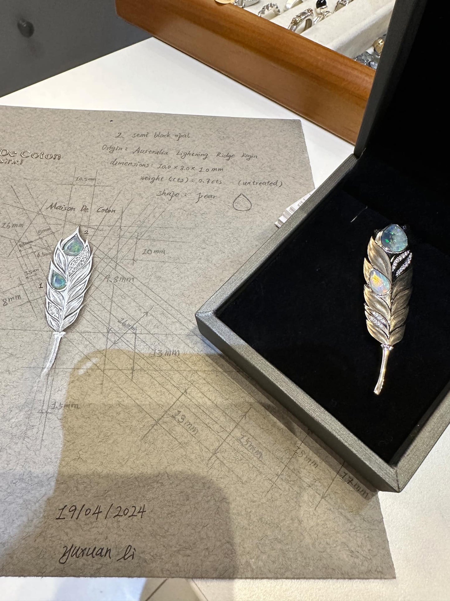 Opal Feather Brooch