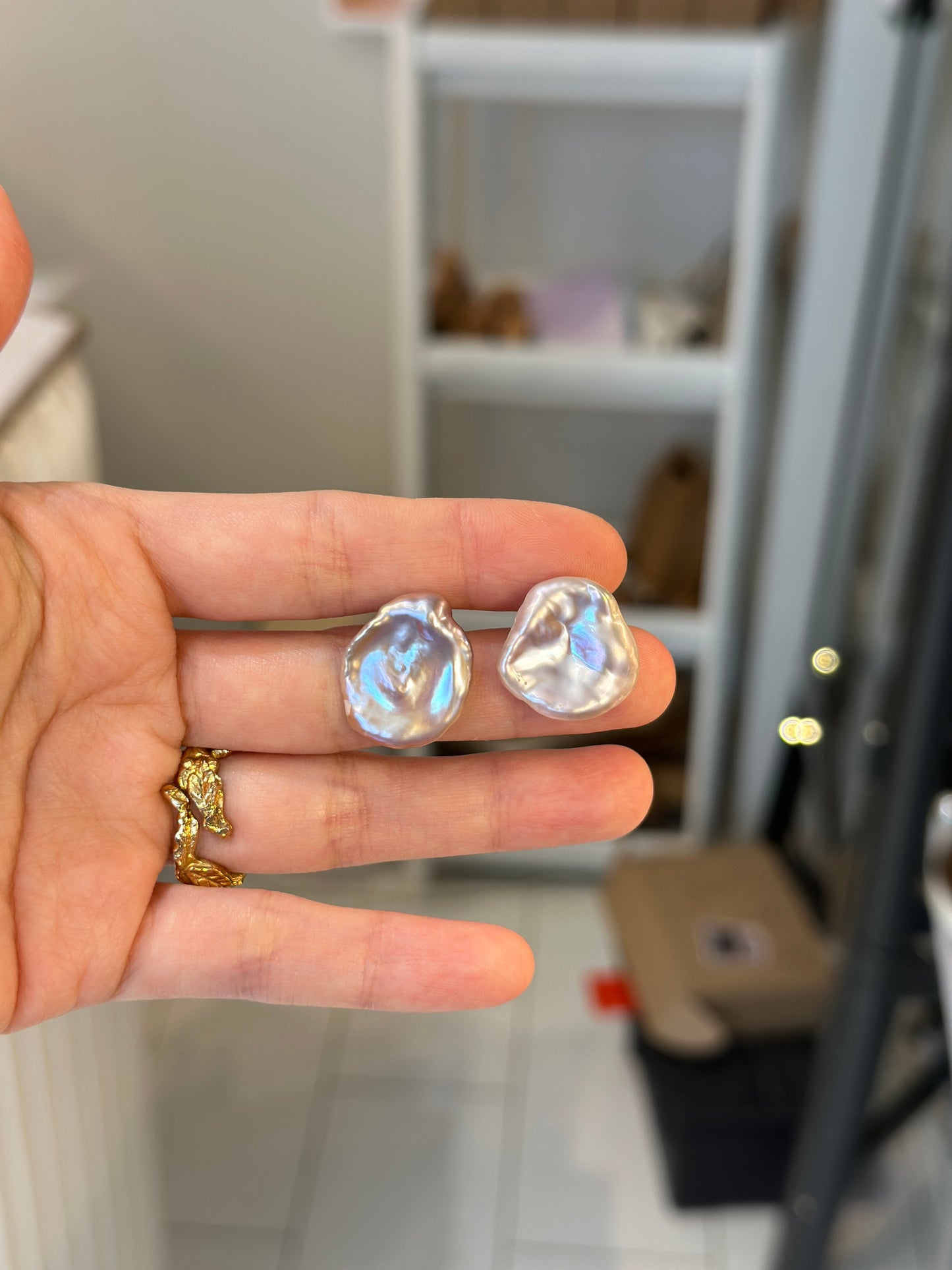 Purple petal pearl earrings