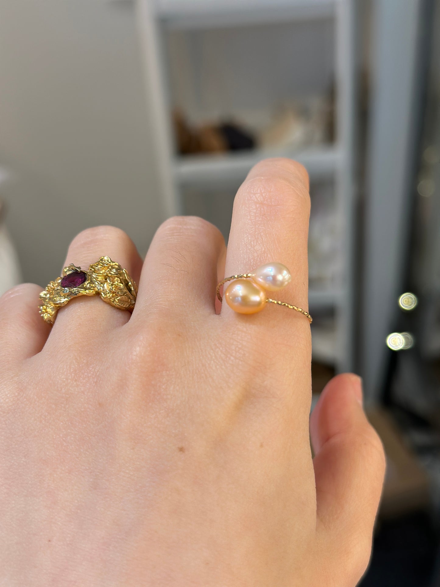 Simple twisted twin pearl ring