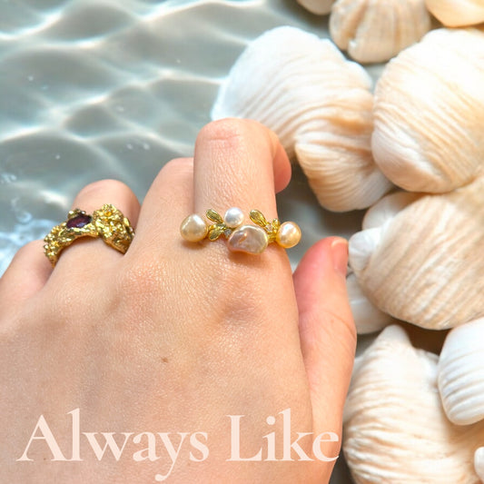 Flower shell pearl ring