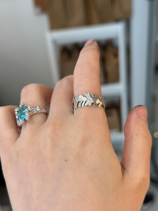 Floral scroll silver ring