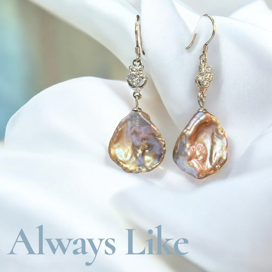 Purple petal pearl earrings