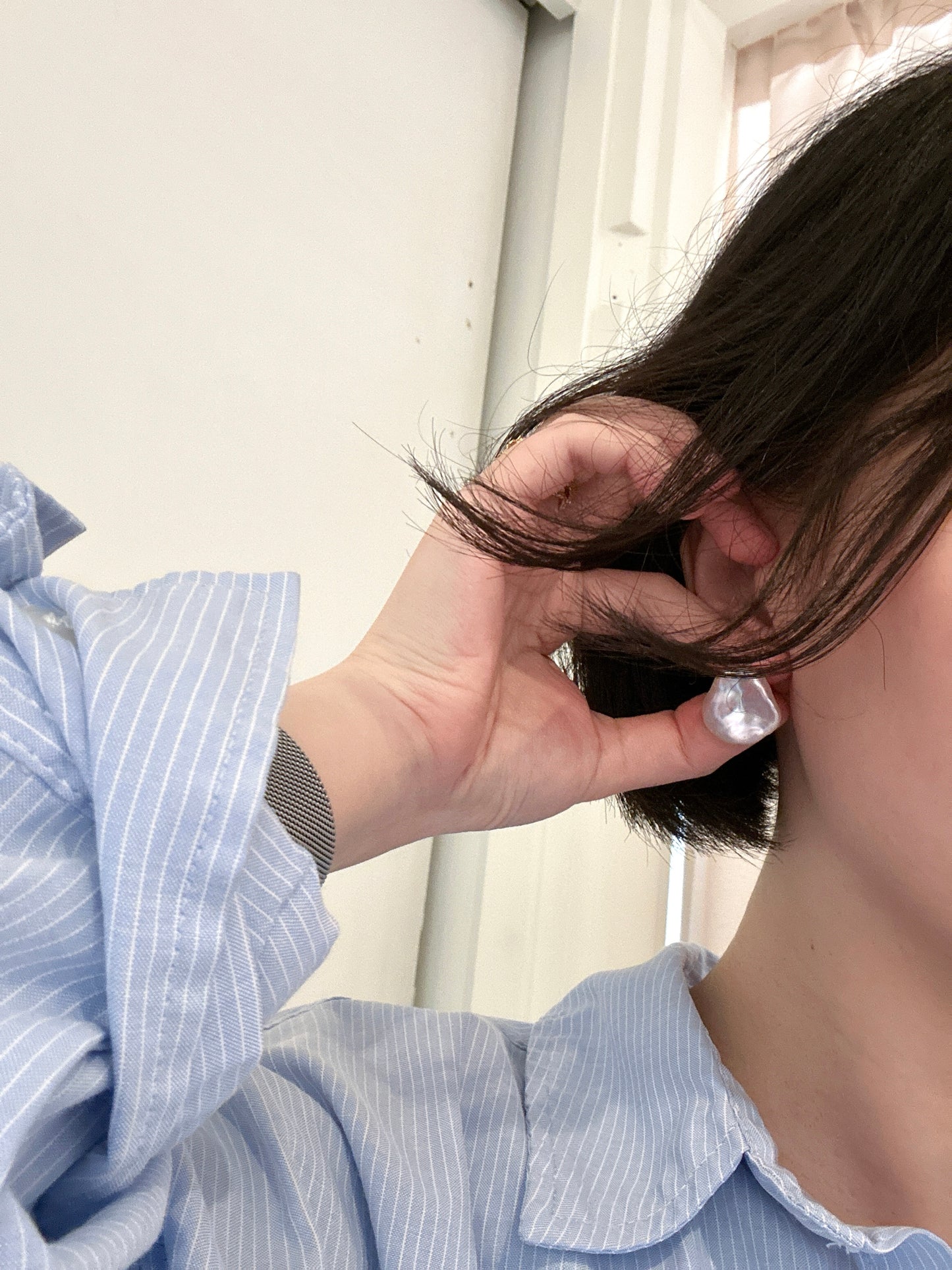 Purple petal pearl earrings