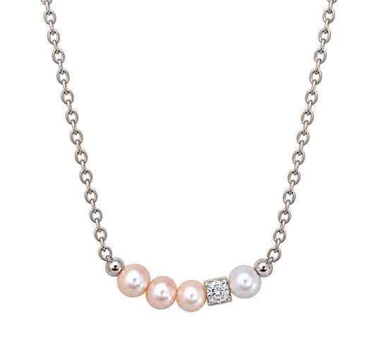 Aurora pearl necklace with silver chain and moissanite