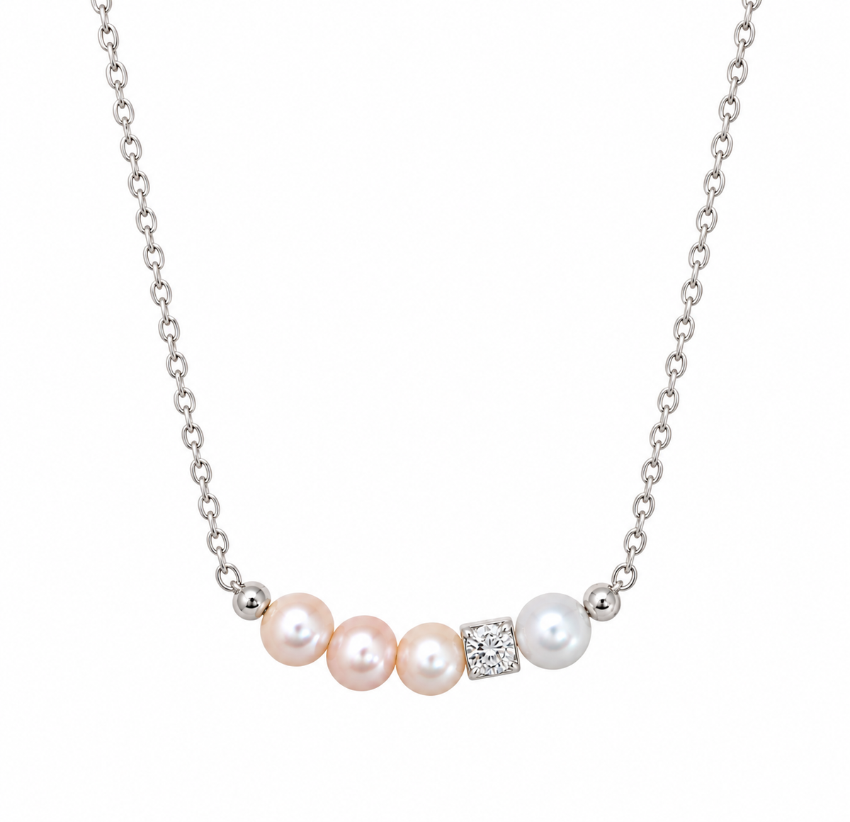 Aurora pearl necklace with silver chain and moissanite