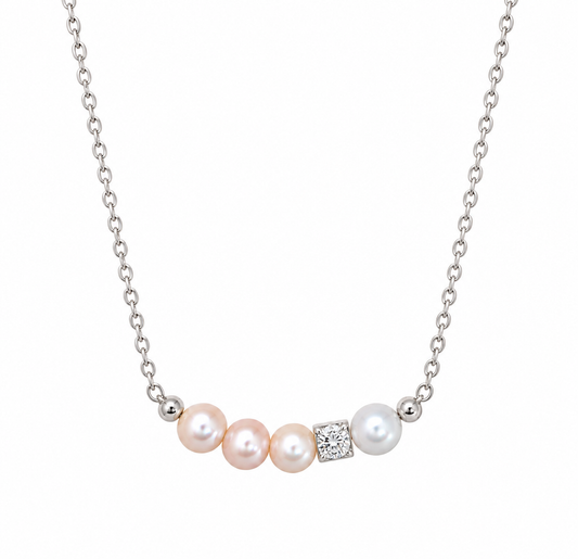 Aurora pearl necklace with silver chain and moissanite