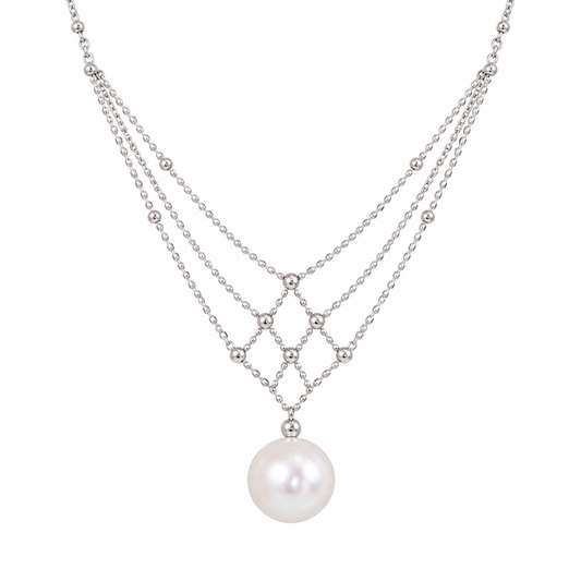 Handmade freshwater pearl and silver lattice necklace