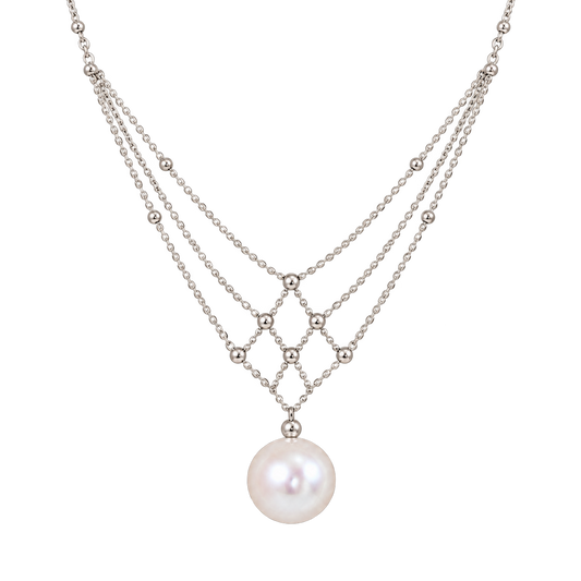 Handmade freshwater pearl and silver lattice necklace