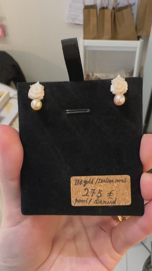 Italian coral pearl earrings