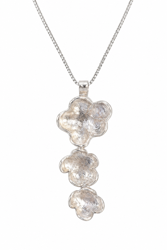 Handmade S999 fine silver flower necklace